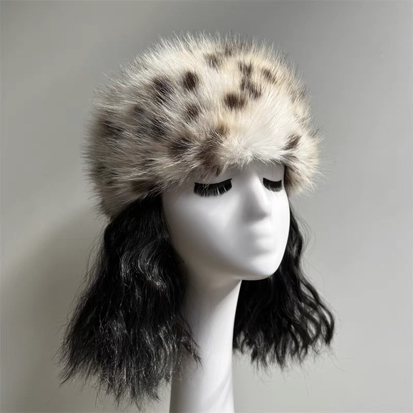 leopard vegan rabbit fur painter's hat